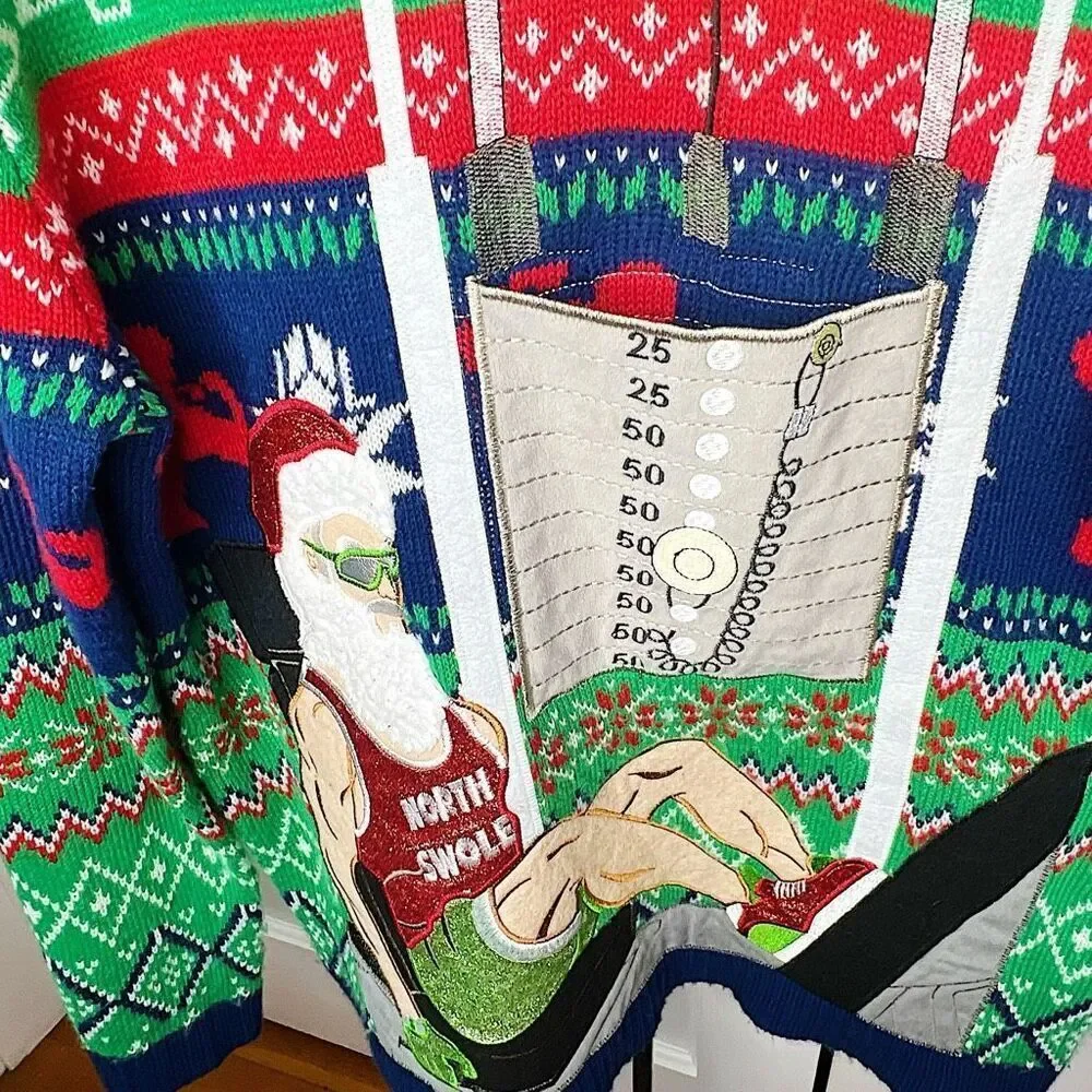 Blizzard Bay Mens Ugly Christmas Sweater North Swole Bodybuilder Drink Pocket M